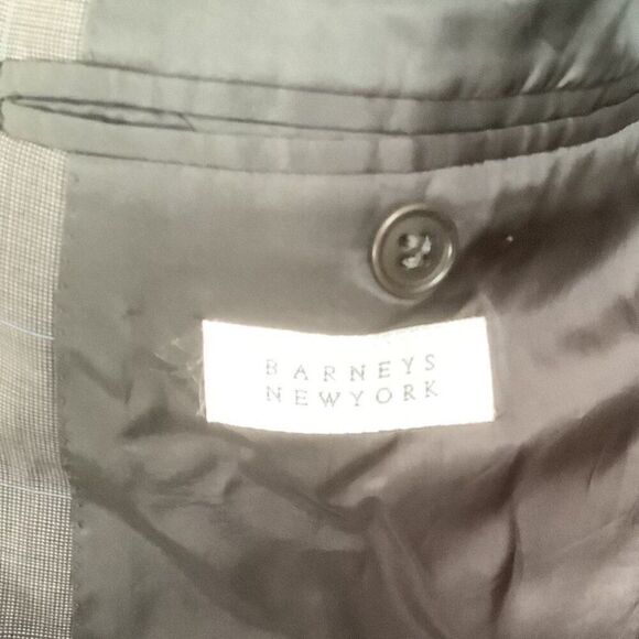 BARNEYS NEW YORK 48C Wool Sport Coat Suit Blazer Window Pane Check Gray Blue 48 - Picture 6 of 8